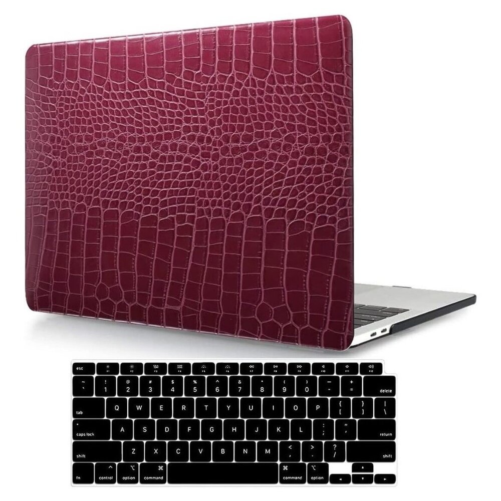 Burgundy Red Crocodile Snakeskin Faux Leather MacBook Case & Keyboard Protector